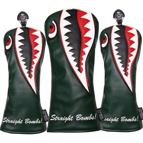 Green White Shark 460cc Driver Golf Head Cover Golf Club Cover PU Leather