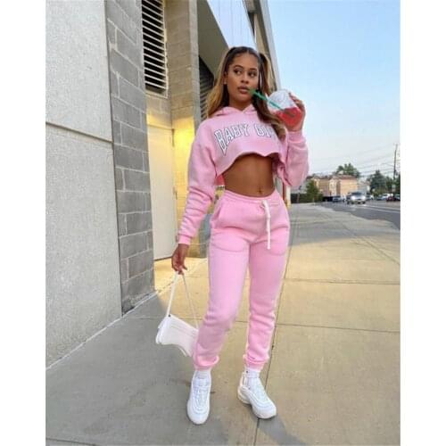 Baby Girl Letter Print Sweatsuit Womens Set Hooded Crop Top Jogger Pants Set Tracksuit Fitness Two Piece Set Outfits