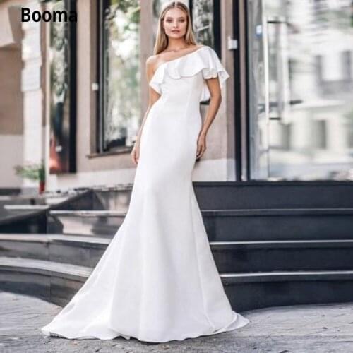 Booma Soft Satin Mermaid Wedding Dresses One Shoulder Boho Bride Gown Simple Wedding Party Princess Dress Plus Size Custom Made