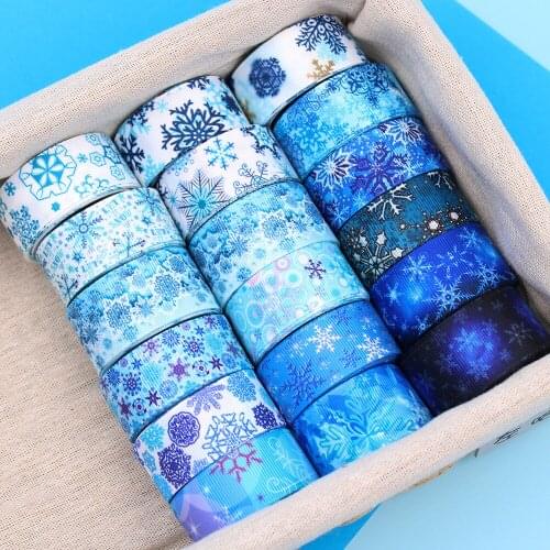 1” 5yards Christmas snowflakes Grosgrain Ribbons DIY Handmade Child Bow Wedding Decoration Gift Wrap Material