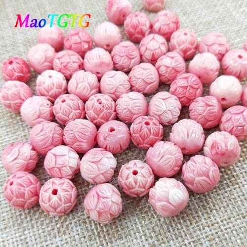 Pink Lotus Round Beads For Jewelry Making Necklace Bracelet 8/10/12mm Coral Beads Jewelry Making DIY Accessories Wholesale