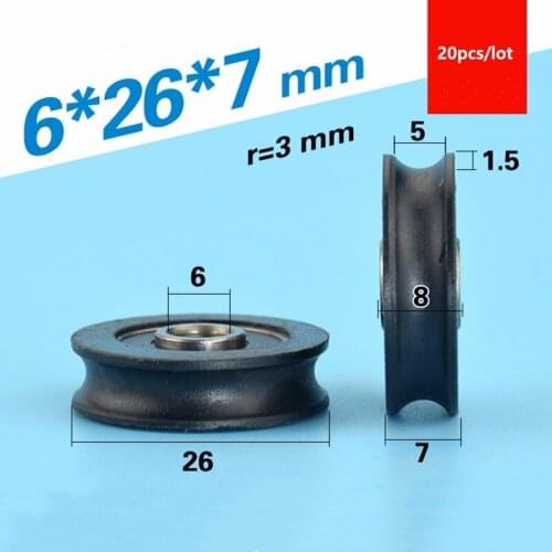20pcs U groove nylon coated roller bearing 6*26*7mm 626RS plastic pulley package POM construction machinery door window drawer