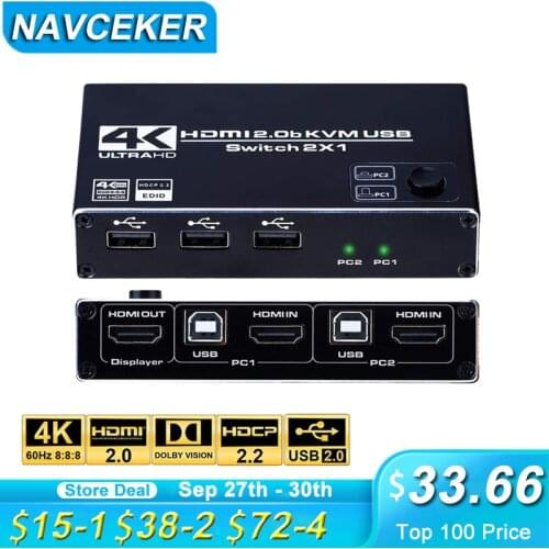 2020 Best 4K@60Hz 4 Port HDMI KVM Switch 4K USB HDMI KVM Switcher 2 Port KVM Switch USB RGB 4:4:4 HDMI USB Switch for PC laptop