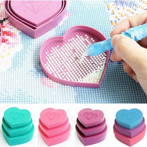 3Pcs/Set Large Capacity Heart shape Point Drill Diamond Painting Tray Plate Embroidery Tool Diamond Embroidery Accessories
