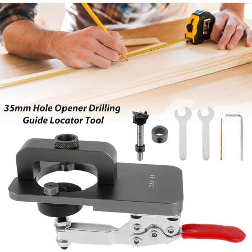 35mm Hinge Boring Jig Woodworking Hole Drilling Guide Locator with Fixture Aluminum Alloy Hole Opener Template Door Cabinets