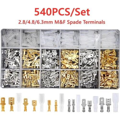 540Pcs 2.8/4.8/6.3mm Female Male Electrical Spade Wire Butt Connectors Lugs Battery Starter Cable Splice Crimp Terminals Kit