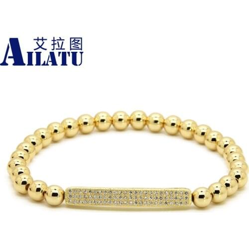 Ailatu Wholesale 10pcs/lot Summer Bars Zircon Jewelry 6mm Copper Beads with Micro Inlay CZ Pave Tube Beads Bracelets