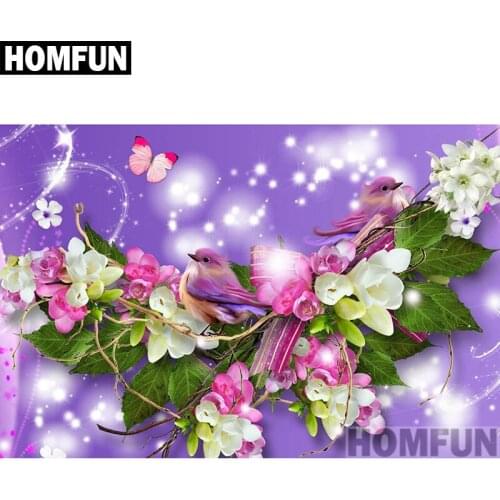 HOMFUN Full Square/Round Drill 5D DIY Diamond Painting "Lucky birds flower" 3D Embroidery Cross Stitch 5D Home Decor A00946
