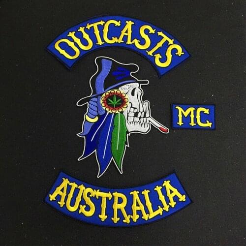 Australia Outcasts MC Embroidered Rocker Iron on Patch Jacket Rider Motorcycle Biker back Patches (1 set/4pcs)