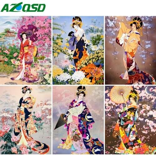 AZQSD Diamond Painting Japanese Woman Cross Stitch Diamond Embroidery Portrait Mosaic Full Square Handmade Home Decor