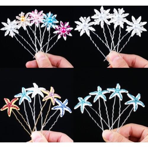 Shiny Crystal Simulated Pearl Hairpin Flower Design Bridal Wedding Starfish Hair Clips Pins Girl Banquet Luxury Hair Jewelry