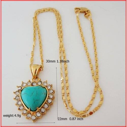 Foromance - YELLOW GOLD COLOR GP 18" CHAIN NECKLACE & SPECIAL HEART BLUE STONE HANGS 1.18 inch