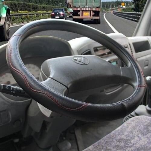 Black Leather Steering Wheel Covers for Car Bus Truck 36 38 40 42 45 47 50cm Diameter Auto Steering-wheel cover