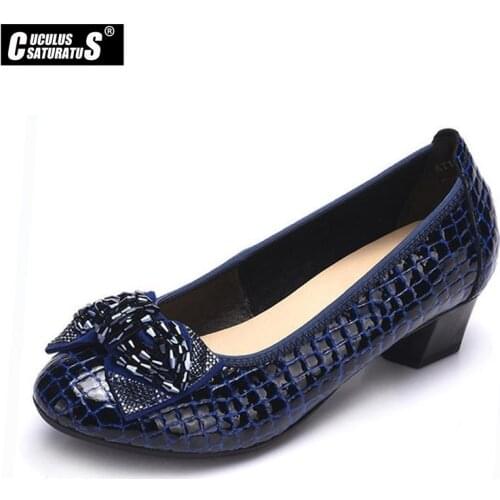 Cuculus Autumn High Heels Women Genuine Leather Work Wedges Shoes Woman Thick Heels Rhinestone Pumps Casual Women Shoes 1751