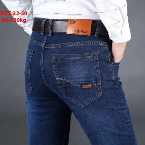 Large Size 46 48 50 Classic Style Mens Business Jeans 2021 New Fashion Small Straight Stretch Denim Trousers Male Brand Pants