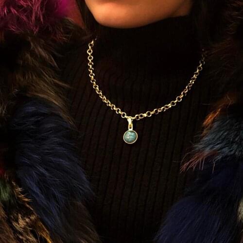 GULCE DERELI, BLUE ROUND NATURAL STONE NECKLACE, CHAIN NECKLACE, GIFT BOX, GOLD/SILVER PLATED