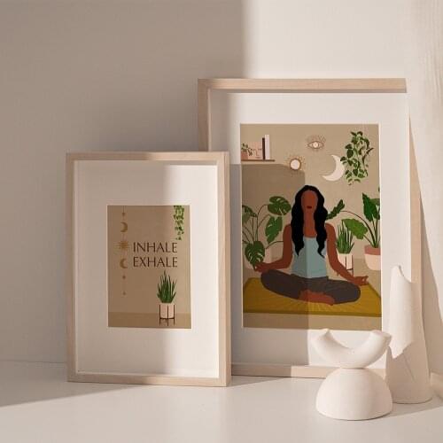 Canvas Painting Poster Black Woman Wall Art Prints Living Room Decor Painting Yoga Meditation Inhale Exhale Wall Art Picture