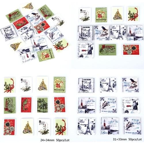 50pcs Retro Painted 2 Hole Square Stamp Wood buttons for Sewing Scrapbook Clothing Crafts Handwork Accessories Card DIY