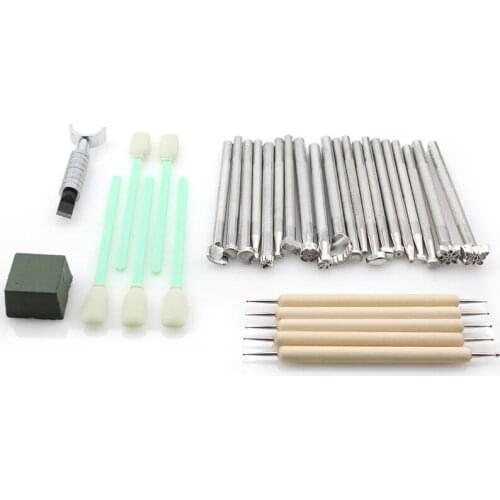 Leather Stamping Tools Sets & Rotary Cutter, Metal Punch Stamp Craft Embossing Kit Indentation Tool Stick Leathercraft DIY
