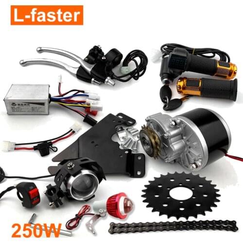 250W Brush Motor Electric Bicycle Conversion Kit Mountain Bike Disc Brake 28T Sprocket Electric Bike Side Mount Chain Drive Kit