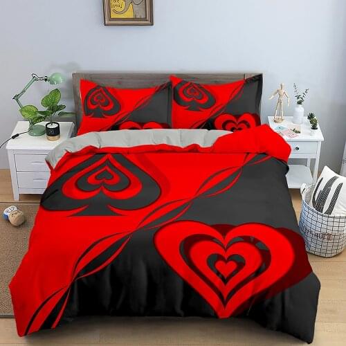 Red and Black Bedding Set Heart Pattern Duvet Cover Sets Queen King Size for Kids Bedding Comforter Cover for Kids Home Textile