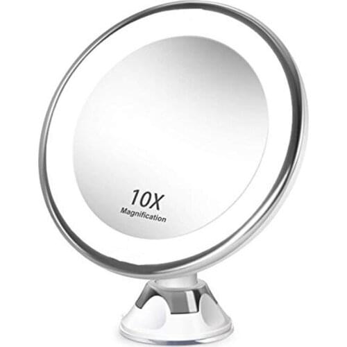 Bathroom makeup mirror 10x magnification LED fill light makeup mirror, 360-degree rotation with powerful suction cup