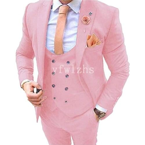 Handsome One Button Groomsmen Peak Lapel Groom Tuxedos Wedding Dress Men Suits Blazer Prom Dinner (Jacket+Pants+Tie+Vest) B36