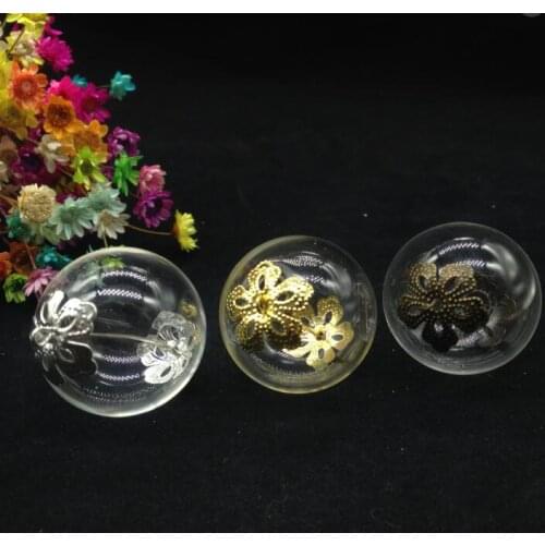 50sets 30mm Cute round glass globe bubble with 2-3mm double hole flower cap glass vial pendant glass bottle diy Jewelry necklace