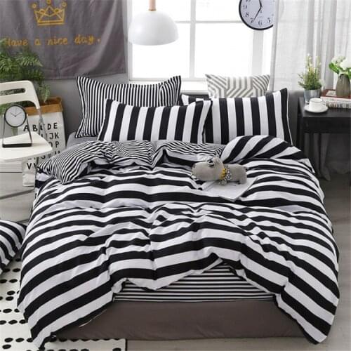White Black Stripe Printing Duvet Cover Set Students Dormitory Bed Linen Set Quilt Cover Pillwocase EU Size Adults Bedding Set