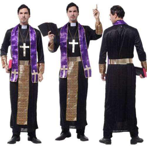 Adult Man Clergy Gods Father Priest Costumes Cosplay Clothes for Christmas Carnival Halloween Masquerade Fancy Dresses Clothing