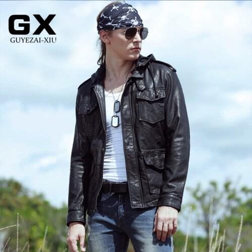 2020 New mens hooded leather jacket men Black Vegetable tanning sheepskin flight jacket casual pilot jacket autumn windbreaker