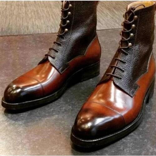 Men Pu Leather Shoes Low Heel Casual Shoes Dress Shoes Brogue Shoes Spring Ankle Boots Vintage Classic Male Casual