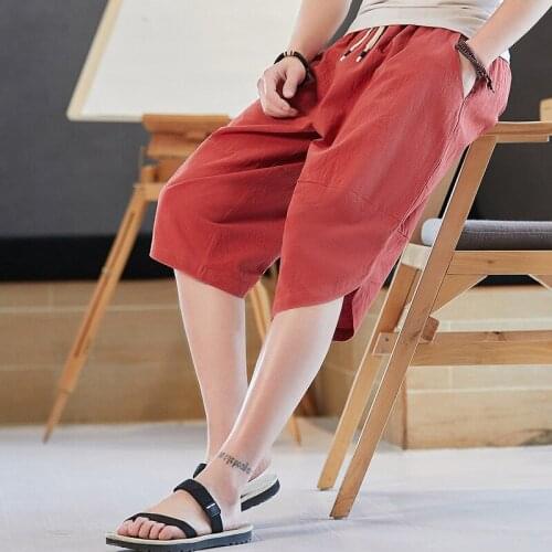 2021 Shorts for Men New Thin Plus Size Summer Chinese Style Drawstring Daily Linen Harem Pants Shorts Men Pants