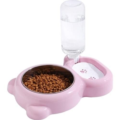 2 in 1 Pet Water and Food Bowl Set With Automatic Water Dispenser Bottle Detachable Stainless Steel Bowl For Cat And Small Dog