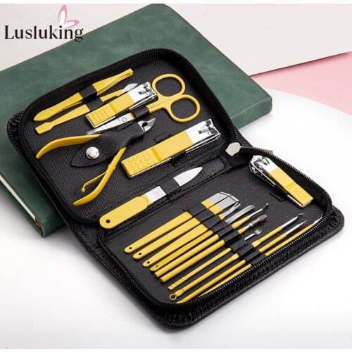 Nail Clippers Set Cutting Pliers Stainless Steel Scissors Manicure Pedicure Tools Dead Skin Remove 9/18Pcs Yellow Color