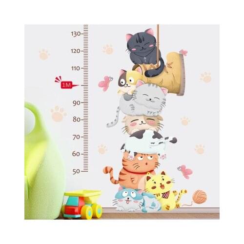 Height Measure Stickers Baby Room Decoration Cartoon Kitty Bedroom Decor Self-adhesive Nursery Classroom Layout Decor Wallpaper