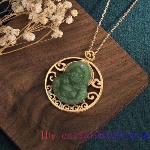 Jade Maitreya Pendant Jewelry Chinese Fashion Crystal Buddha Women Natural Amulet 925 Silver Necklace Zircon Gifts Chalcedony