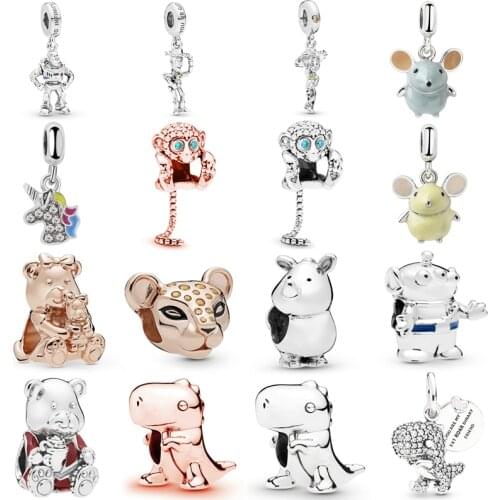 Octbyna Silver Color Pixar Cartoon Pendant&leopard Animal Charm Beads Fits Pandora Bracelet Necklace For Women Making