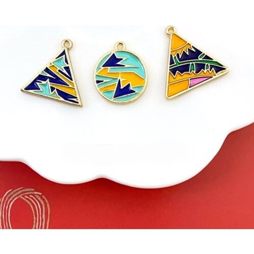 DIY handmade jewelry earrings earrings accessories color alloy drip geometric painting triangle round pendant