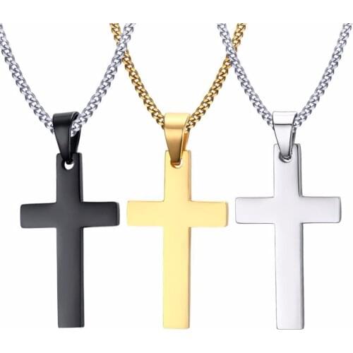 Fashion Punk Male Cross Pendant Color Gold Black Color Stainless Steel Men Women Religion Jesus Cross Pendant Necklace Jewelry