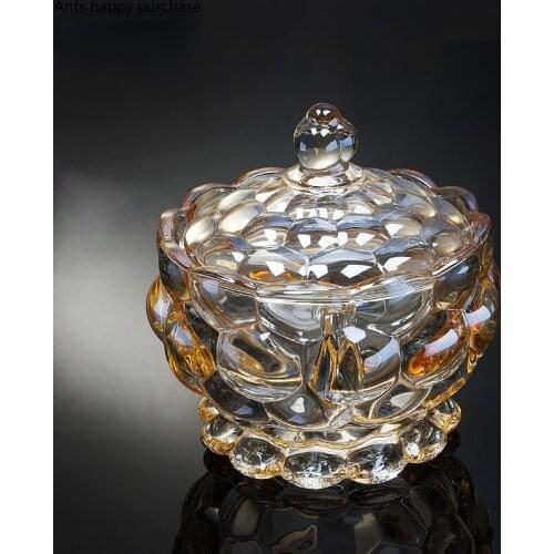 Transparent Crystal Glass Plate Fruit Plate Salad Bowl Dried Fruit Snack Plates Candy Jar with Cover Storage Box Decorative Bowl