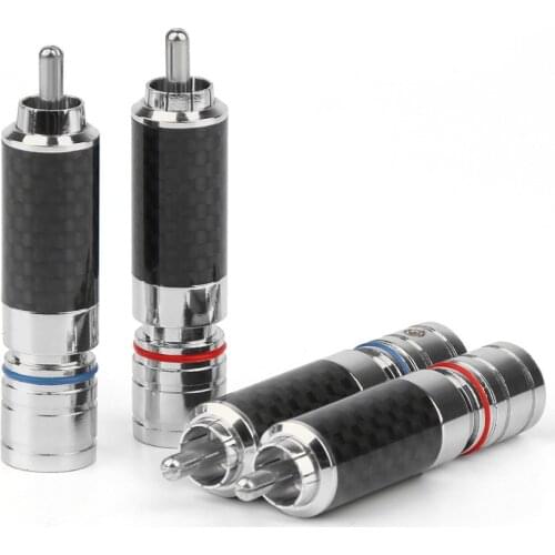 RCA Male Connectors Carbon Fiber Rhodium Plated 8.5mm Tail Hole Speaker Terminal Audio Socket Solder RCA lotus Plug Hifi Adapter