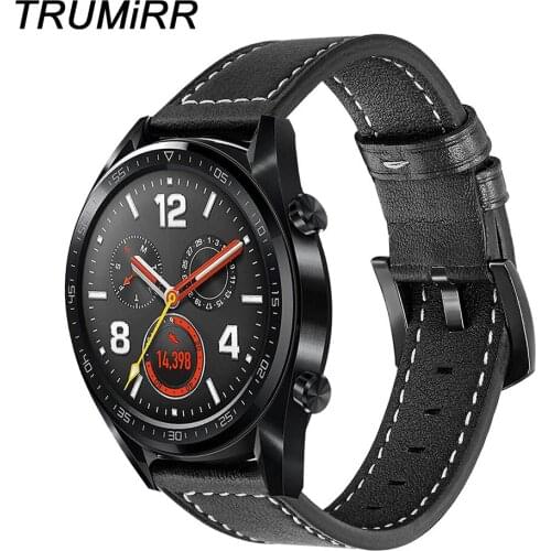 Genuine Cowhide Leather Watchband for Huawei Watch GT / GT Active / GT Elegant Quick Release Band Steel Buckle Strap Bracelet