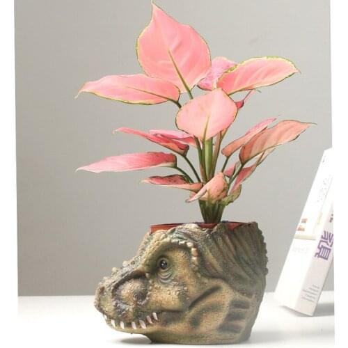 Resin Flower Pots Decorative Dinosaur Head Shape Desktop Planter Flowerpots Cartoon Animal Desktop Crafts