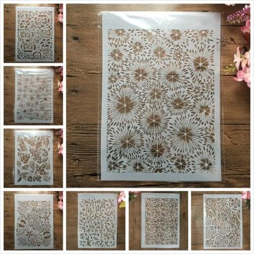 8Pcs/Lot A4 29cm Flowers Firework DIY Layering Stencils Wall Painting Scrapbook Coloring Embossing Album Decorative Template