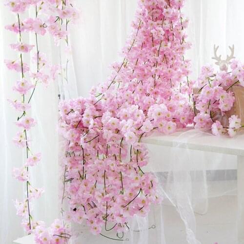 2Meters Cherry Rattan for Wedding Arch Decoration Artificial Flower String Hanging Vines DIY Garland Wreath Home Garden Supplies