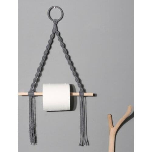 W3JE Cotton Rope Curtain Tiebacks and Toilet Paper Dispenser - Boho Style Home Decor Wall Mount Tissue Roll Storage Holder