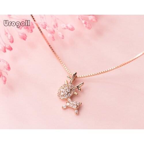 925 Sterling Silver Jewelry Luxury AAA CZ Zirconia Deer Pendant Necklaces For Women Girl Anniversary Party Jewelry Gifts