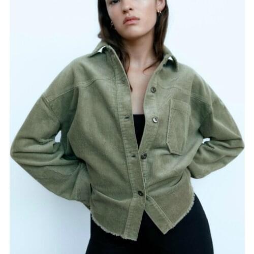 Womens Corduroy Jacket Lapel Loose Tooling Jacket Ladies Retro Lapel High-quality Outerwear Feminine Spring 2021 New