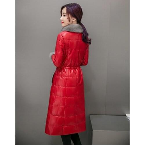 Faux Soft Pu Leather Jackets Women 2918 New Winter Long Warm Thick Faux Fur Female Down Cotton Overcoat Plus Size LX949
